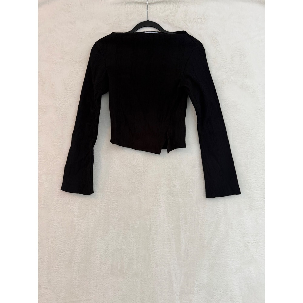 & Other Stories Stockholm Atelier Black Textured Crinkle Long Sleeve Top EUR 34